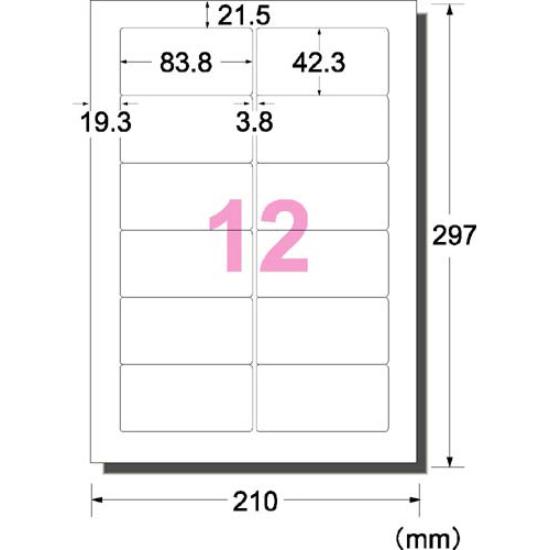 ＰＣ＆ワープロラベル　汎用インチ　１２面　２０枚