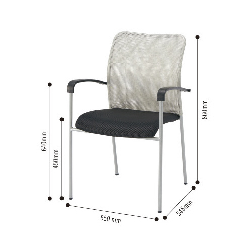 メッシュＭ用チェア肘付背ＧＹ座ＢＫ４脚セット