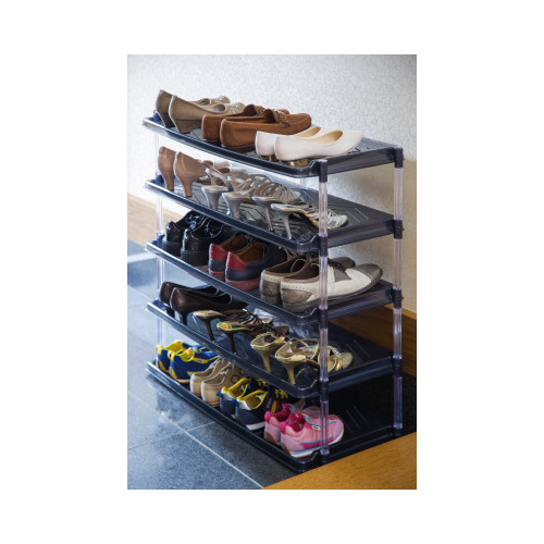 クリアシューズラック　トリプル５段　クリアグレー