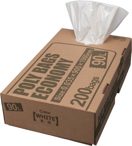 ポリバツグエコノミーＢＯＸ　低　９０Ｌ乳白２００枚