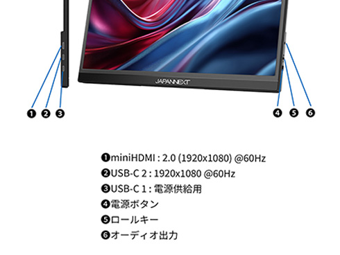 液晶ディスプレイ 15.6型/1920×1080/miniHDMI×1、USB-C×1/ブラック/スピーカー有/2年保証