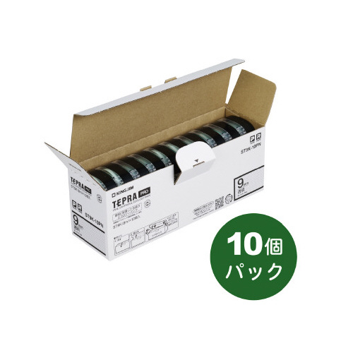 テプラ　ＰＲＯテープ　エコ透明９ｍｍ黒文字　１０個