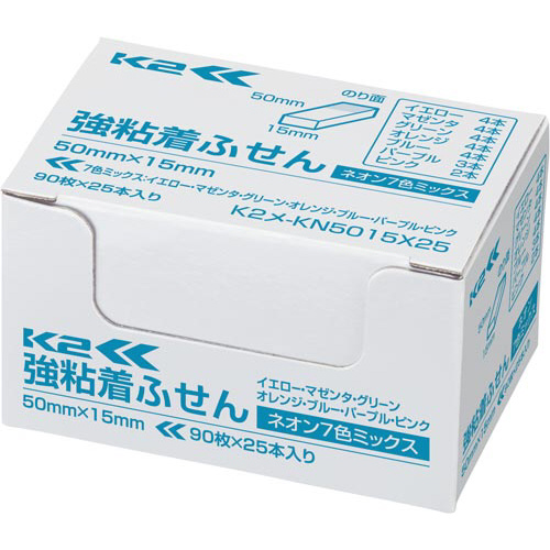強粘着ふせん　Ｋ２　５０×１５　ネオン混色２５冊