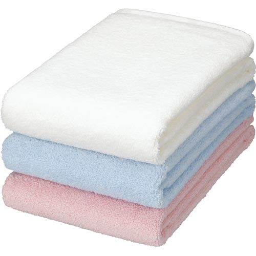 毛羽落ちしにくい無撚糸フェイスタオル　ブルー×４