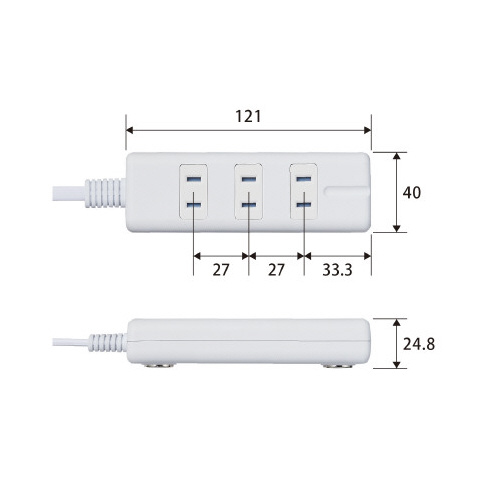 電源タップ　磁石　４個口（内３ピン１）　５ｍ　白