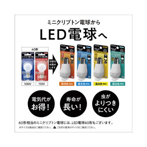 ＬＥＤ小型電球　Ｅ１７　広配光４０形　昼白色