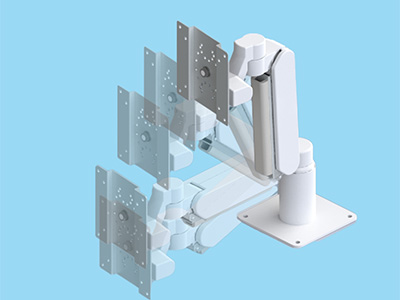 2Kg対応 画面回転・上下可動・スイベル機能を備えた2軸・ディスプレイアーム 本体ユニット（ライトグレー色）