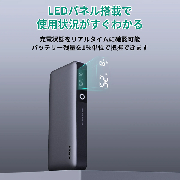 モバイルバッテリー Sprint X 20000mAh PD対応 65W [USB-A 1ポート/USB-C 2ポート]出力 [USB-C 1ポート]入力 グレー