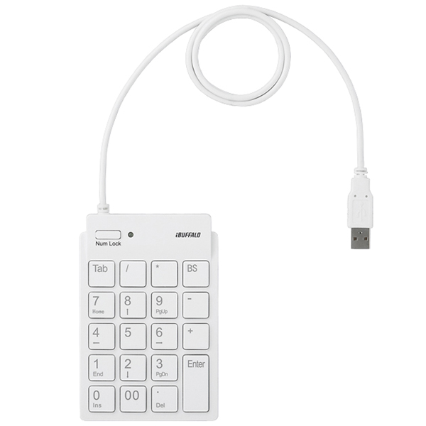 スリムテンキーボード USB2.0ハブ（2ポート）/Tabキー付き ホワイト