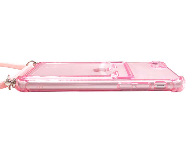 iPhone SE (Gen 3/2)/8/7/6対応 クリア（ピンク）ケース/ロングストラップ/カードポケット付