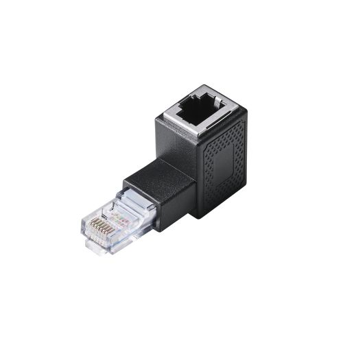 RJ45中継コネクタ/Cat5e対応/L字/下向き/UTP/ブラック