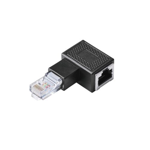 RJ45中継コネクタ/Cat5e対応/L字/右向き/UTP/ブラック