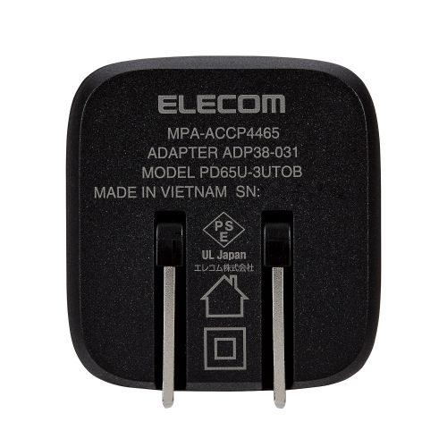 AC充電器/USB充電器/USB Power Delivery対応/PPS対応/65W/USB-C2ポート/USB-A1ポート/スイングプラグ/ブラック
