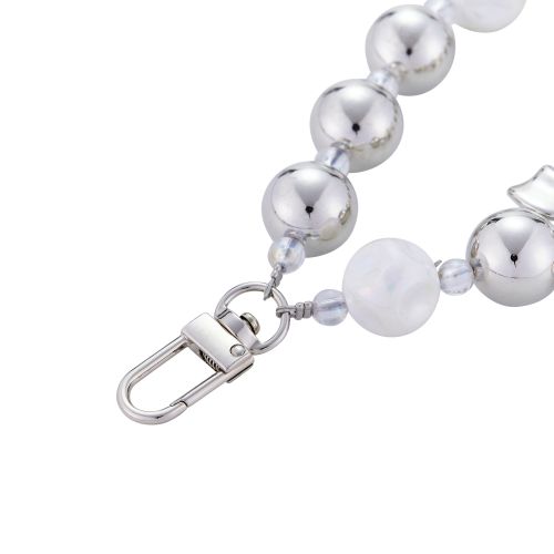 スマホハンドストラップ/ストラップホールシート付属/ビーズ/シルバー