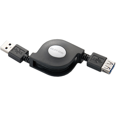 巻き取りUSB3.0延長ケーブル(A-A)/0.7m/ブラック