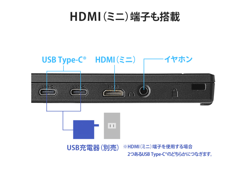 モバイルディスプレイ 14型/1920×1080/HDMI(ミニ)、USB Type-C(DisplayPort Alt Mode)/ブラック/スピーカー：なし/コンパクト&軽量で場所を選ばず業務効率アップ