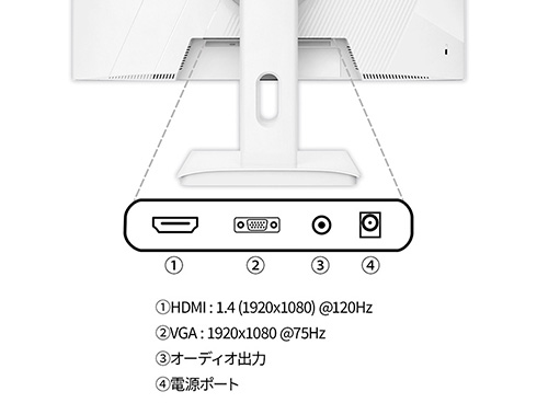 ゲーミング液晶ディスプレイ 23.8型/1920×1080/HDMI×1、VGA×1/ホワイト/スピーカー有/2年保証