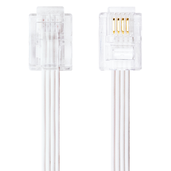 6極4芯 電話機コード 10m ホワイト フラット