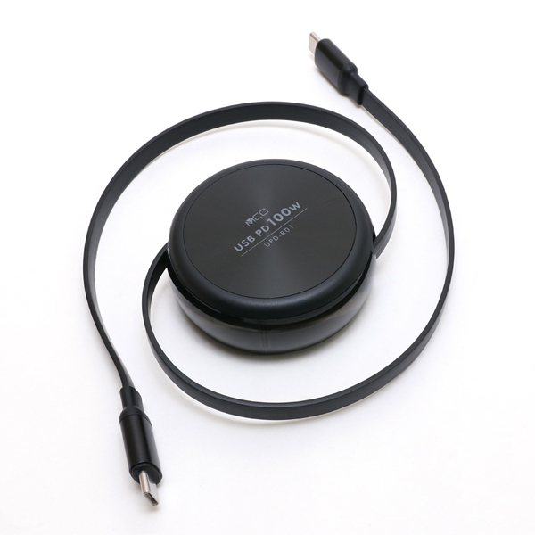 USB Type-Cコードリールケーブル PD100W対応 ブラック