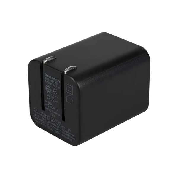 AC充電器/USB充電器/PD20W/2ポート/GaN採用/スマホ充電/PD対応iPad、iPhone、iPod、スマートフォン、タブレットPC、Wi-Fiルーター、加熱式たばこ等/ブラック