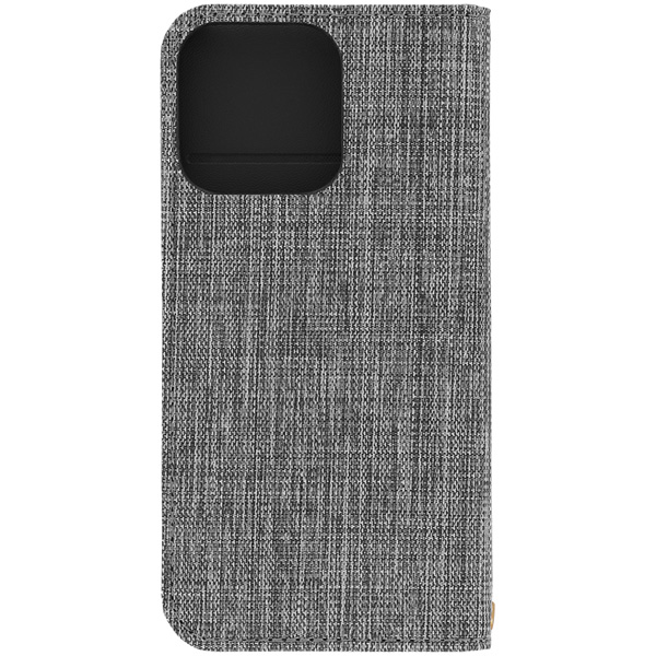 ファブリック素材とPUレザーを縦にあしらったバイカラーデザイン iPhone 13 Pro専用 THE PUレザー手帳型ケース グレー×ブラック 約78(W)×17.5(D)×150.5(H)mm