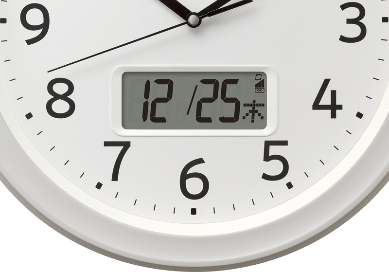 電波時計 掛け時計 連続秒針 温度・湿度/カレンダー表示切替 直径32.5cm フィットウェーブリブA02