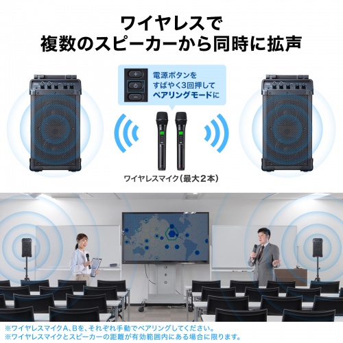 ワイヤレスマイク付き拡声器スピーカー（最大40W）