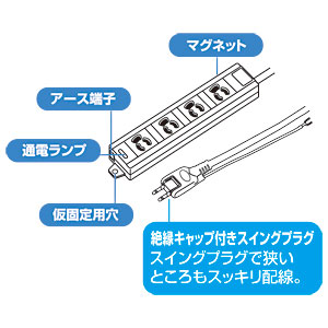 電源タップ（3P・4個口・5m）
