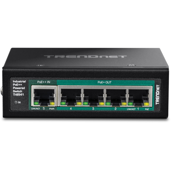 5ポート 産業用ギガビットPoE++給電DINレールスイッチ PoEパススルー対応