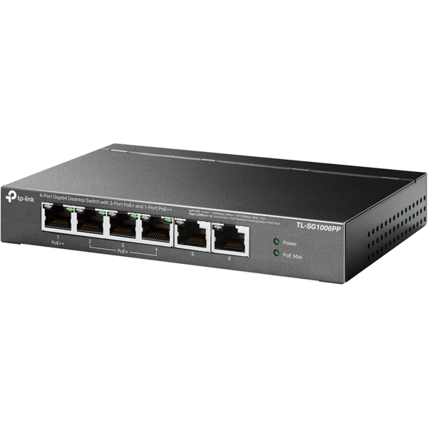 6ポートギガビットデスクトップスイッチ（PoE+3ポート & PoE++1ポート搭載）