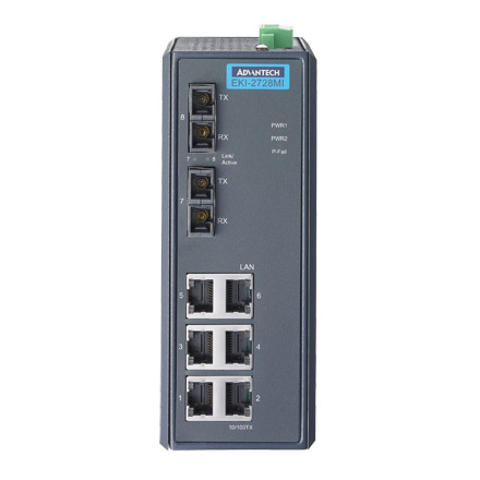 産業用コミュニケーションEKI 広範囲動作温度対応 6G LAN + 2G SCコネクター・マルチモード光ファイバー アンマネージド・イーサネットスイッチ