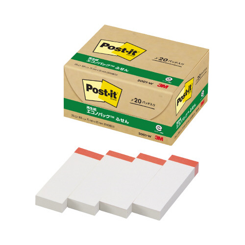 ポストイット　再生紙ふせん　７５×２５　赤帯２０冊