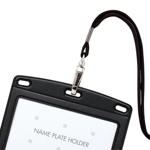 吊り下げ名札　レザー調　ヨコ名刺　黒