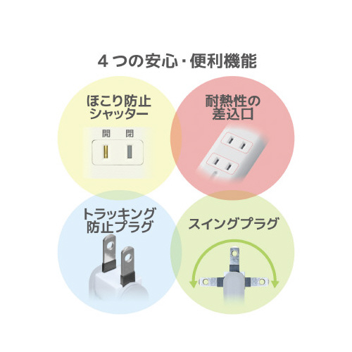電源タップ　磁石　４個口（内３ピン１）　５ｍ　白