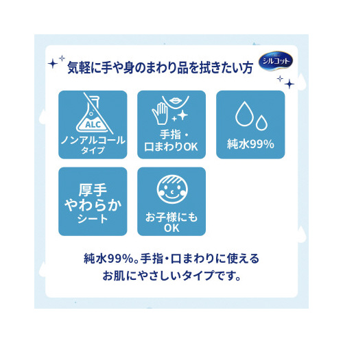 シルコットウェット　ピュアウォータ詰替５８枚入×３