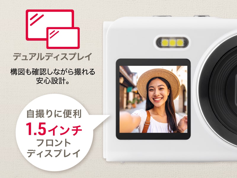 コンパクトデジタルカメラ aiwa cam DCB-2 ホワイト(1600万画素CMOSセンサー/電子手ブレ補正/AF/4倍デジタルズーム/自撮り撮影/軽量)