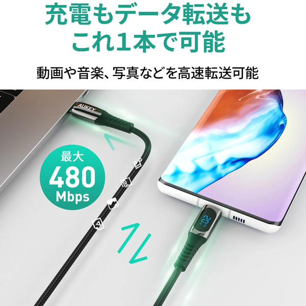 USBケーブル Impulse series 140W Digital Display [Type-C to Type-C] 1m ブラック