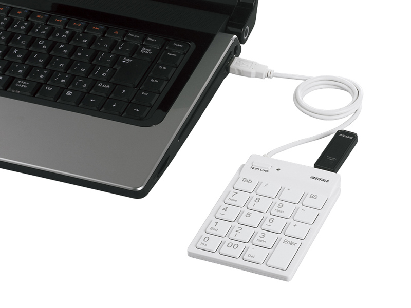 スリムテンキーボード USB2.0ハブ（2ポート）/Tabキー付き ホワイト