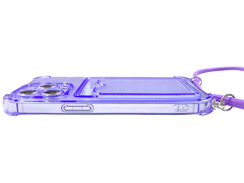 iPhone 13 Pro対応 クリア（パープル）ケース/ロングストラップ/カードポケット付