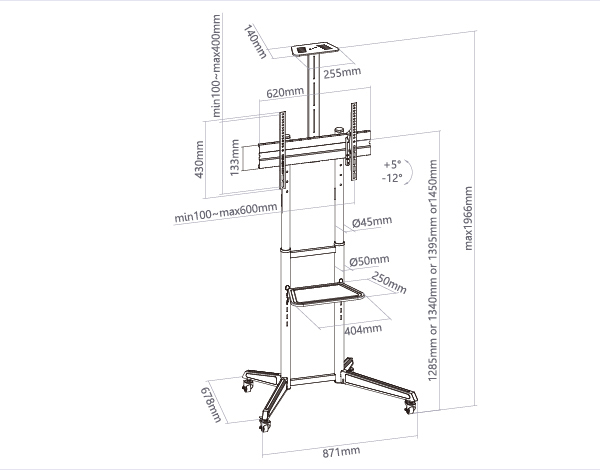 ディスプレイ・テレビスタンド キャスター付き 移動式 ～65型対応 4段階高さ調整可能 ケーブル収納 チルト 会議室/オフィス/業務用/店頭/展示会/教室/文教