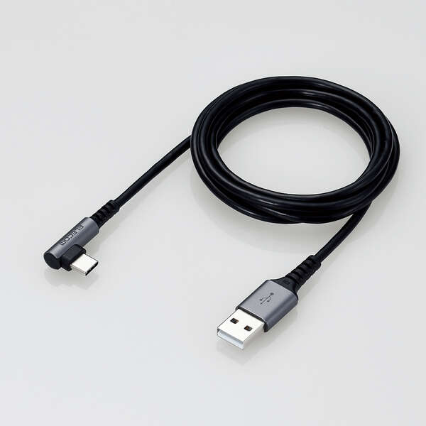 USB Type-Cケーブル/スマホ用/USB(A-C)/認証品/L字コネクタ/抗菌・抗ウイルス/1.2m/ブラック
