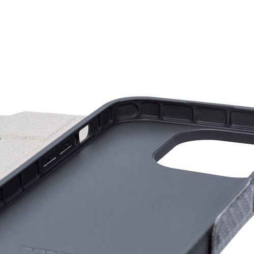 iPhone 14 Pro用レザーケース/手帳型/UltraSlim/薄型/磁石付き/カーボン調(ブラック)