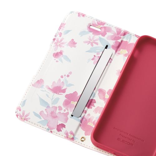 iPhone SE 第3世代/SE 第2世代/8/7用レザーケース/手帳型/UltraSlim/Flowers/薄型/磁石付き/ディープピンク