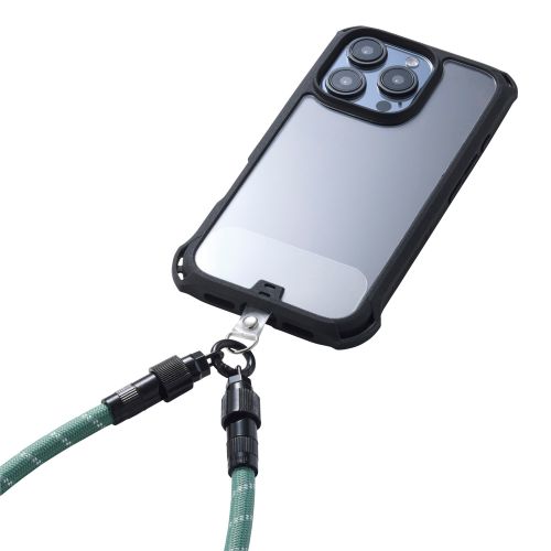 スマホハンドストラップ/ケーブルショルダー/ストラップホールシート付属(1口タイプ×1枚)/カーキストライプ