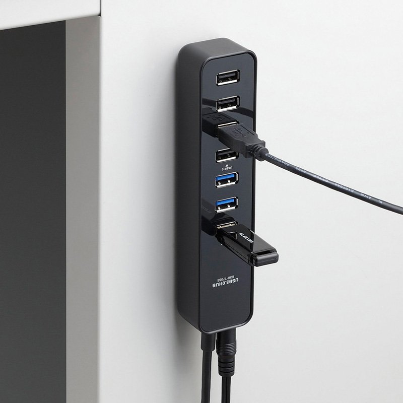 USB3.0ハブ/マグネット付/セルフパワー・バスパワー共用/7ポート/ブラック