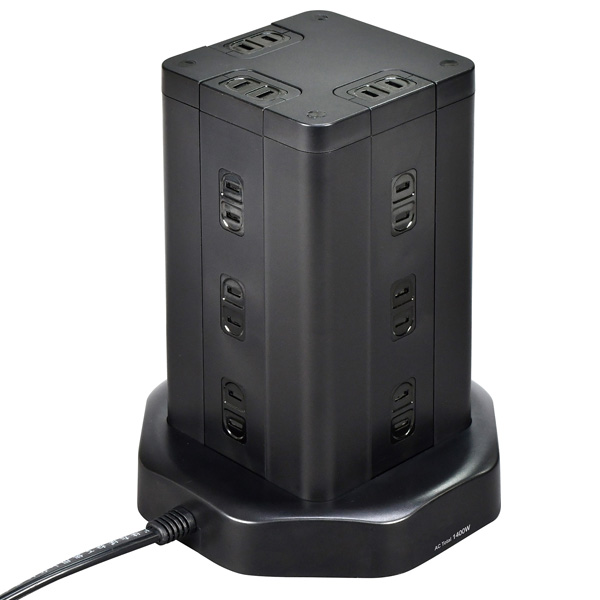 タワー型集中スイッチ付タップ 12P 4USB