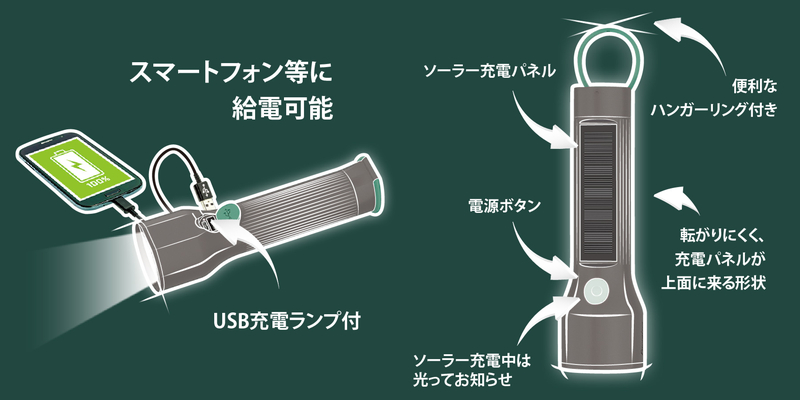 ソーラー充電式ハンドライト