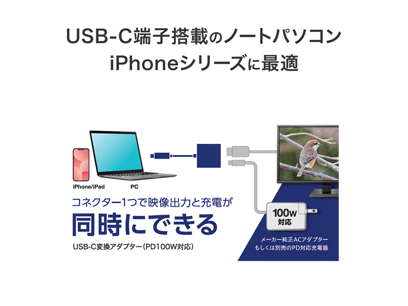 HDMI映像出力しながら充電もできるUSB-C(R)変換アダプター ブラック