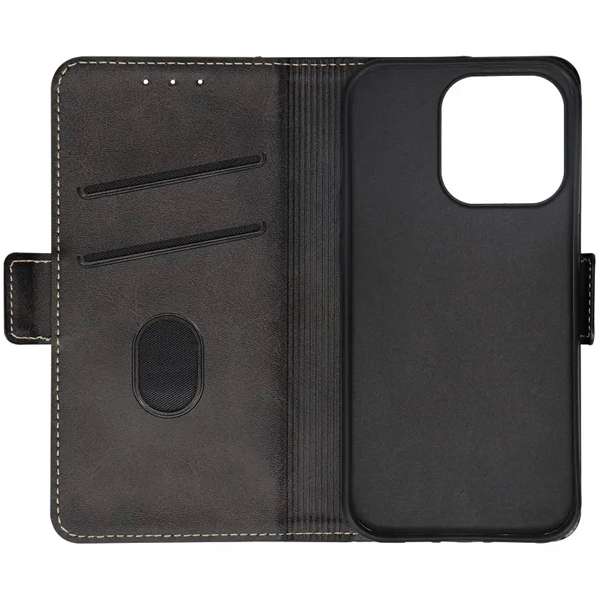 iPhone 14 Pro専用 エレガントな大人のデザイン シックなバイカラーデザインのPUレザー手帳型ケース ブラック×グレー 製品サイズ約83(W)×21(D)×151.5(H)mm