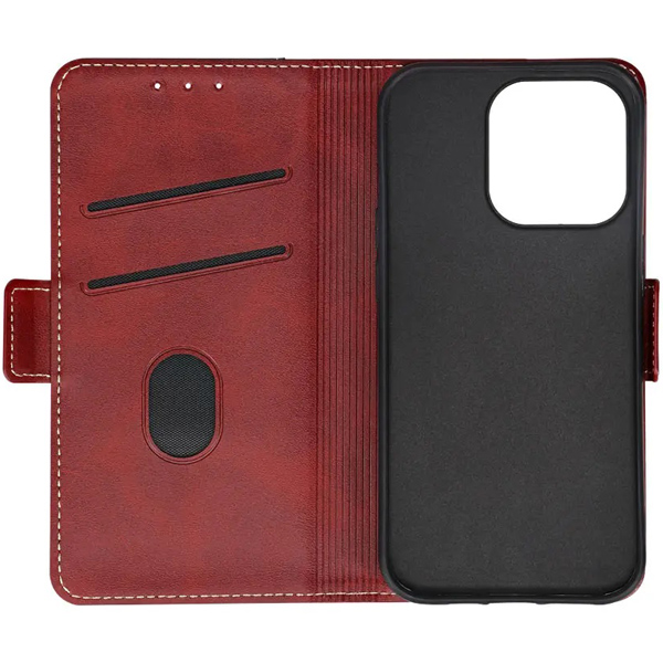 iPhone 14 Pro専用 エレガントな大人のデザイン シックなバイカラーデザインのPUレザー手帳型ケース レッド×ブラック 製品サイズ約83(W)×21(D)×151.5(H)mm